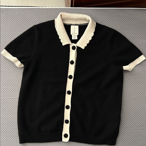 Joie Black and Cream Short Sleeve Cardigan size S 100% Cashmere - Picture 4 of 4